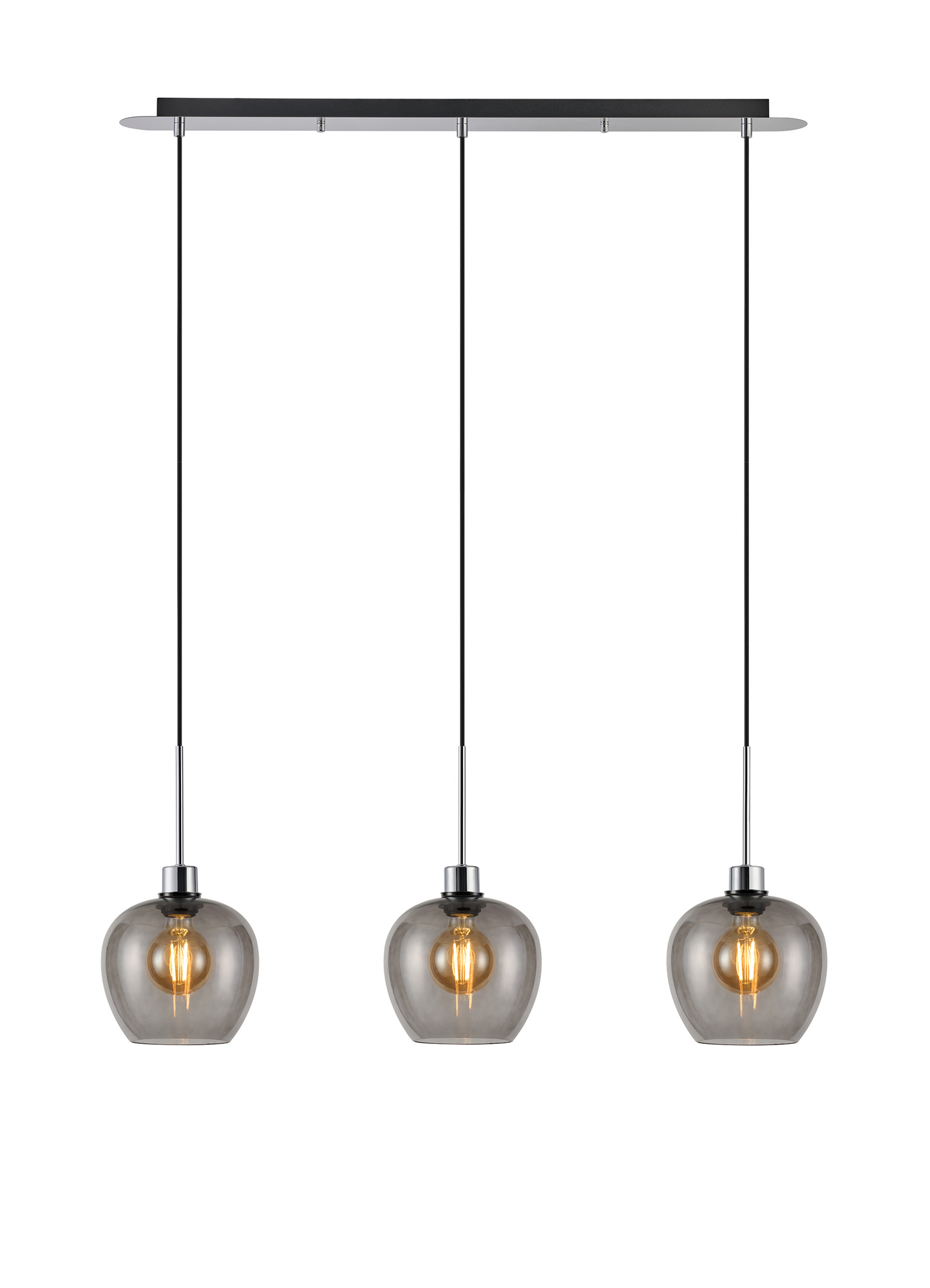 DK1310  Lori Linear Pendant, 3 Light Adjustable E27, Polished Chrome/Smoke Wine Shades